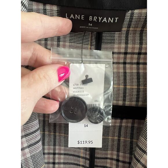 LANE BRYANT Perfect Drape Pink Gray Plaid Single Breast Blazer Jacket Sz 14 NWT - Picture 7 of 13